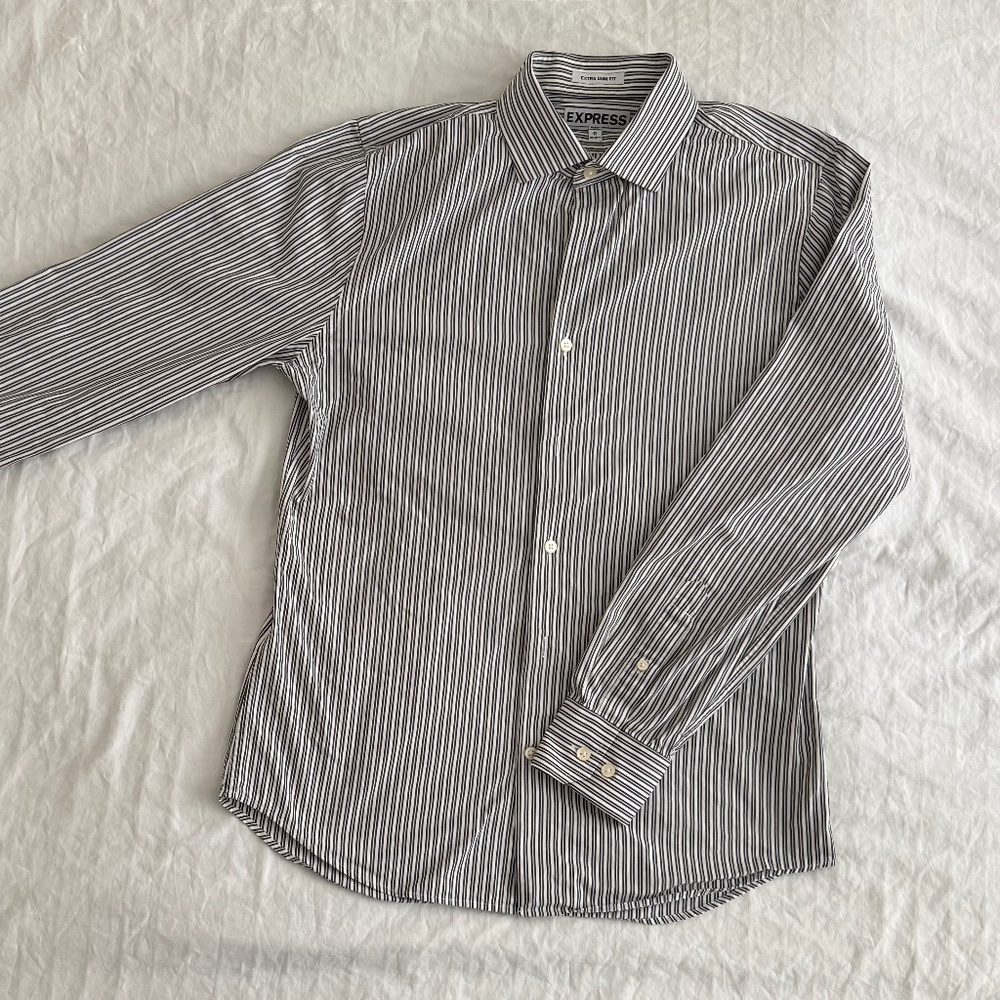 Express Men’s Medium Extra Slim Fit Dress Shirt | Striped Spread Collar